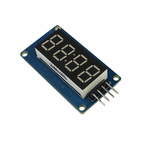 4-digit LED display module with adjustable brightness, featuring clock accessory blocks and TM1637 driver